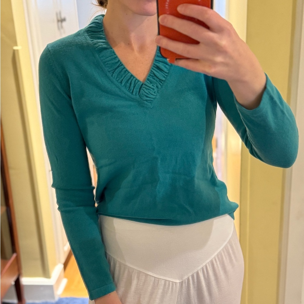 100% Cashmere- Teal V-Neck Sweater